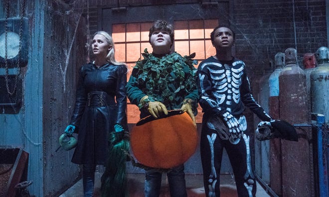 Madison Iseman, Jeremy Ray Taylor and Caleel Harris star in "Goosebumps 2: Haunted Halloween." [Contributed by Columbia Pictures]