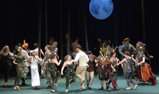 Student cast members dance during a rehearsal of Cathedral Preparatory School and Villa Maria Academy's "A Midsummer Night's Dream." [GREG WOHLFORD/ERIE TIMES-NEWS]