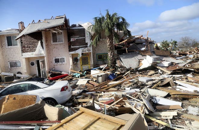 The coastal township of Mexico Beach, Fla., lays devastated on Thursday, Oct. 11, 2018, after Hurricane Michael made landfall on Wednesday in the Florida Panhandle. [DOUGLAS R. CLIFFORD/TAMPA BAY TIMES VIA AP]