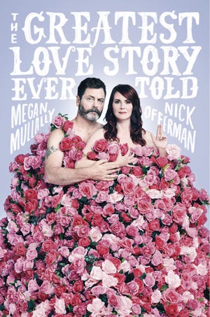 This cover image released by Dutton shows "The Greatest Love Story Ever Told," by Megan Mullally and Nick Offerman. (Dutton via AP)