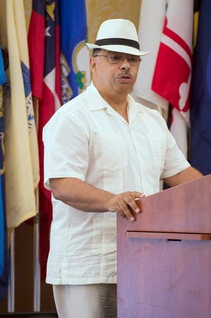 Retired Chief Warrant Officer 5 
Princidor Texidor delivers a speech during the 2018 Hispanic Heritage Month luncheon Oct. 3 at the Iron Mike Conference Center. Other events to highlight the month-long cultural celebration include educational displays at the Throckmorton Library until Oct. 15 and Soldier Support Center until Oct. 17.