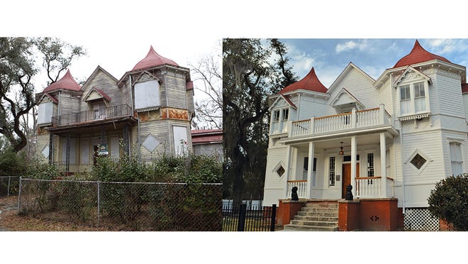 Before and after photos of 1004 E. Park St. [Courtesy Historic Savannah Foundation]