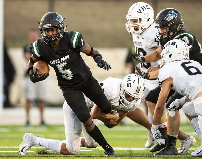 Cedar Park defensive back Kiyon King and the "Black Rain" defense face a stern test this week against Hutto. NICK WAGNER / AMERICAN-STATESMAN