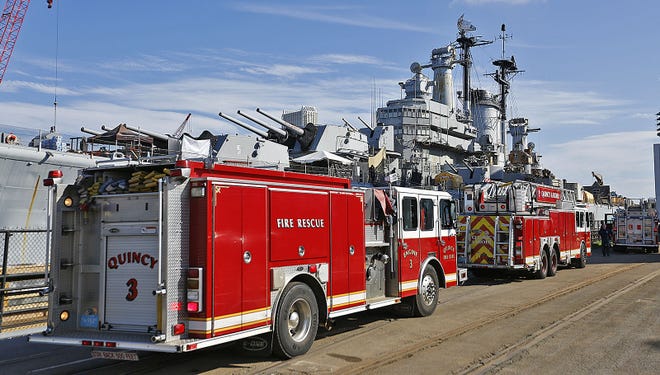 A fire on the USS Salem in some Halloween props required Quincy fire and the city building inspector to examine the "Ghost Ship" set on board. No one was injured in the fire on Wednesday Oct. 10, 2018 Greg Derr/The Patriot Ledger