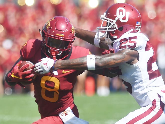 Iowa State receiver Deshaunte Jones had a 32-yard catch over double coverage to extend the Cyclones' lead against No. 6 West Virginia last weekend.