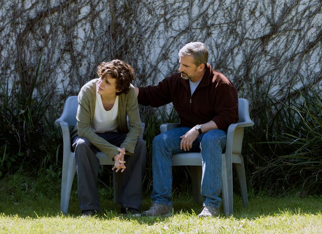 This image shows Timothée Chalamet, left, and Steve Carell in a scene from “Beautiful Boy.” [Amazon Studios]