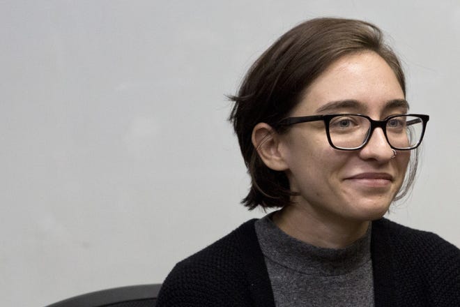 American Lara Alqasem sits in a courtroom prior to a hearing at the district court in Tel Aviv, Israel, on Oct. 11. [AP Photo/Sebastian Scheiner/File]