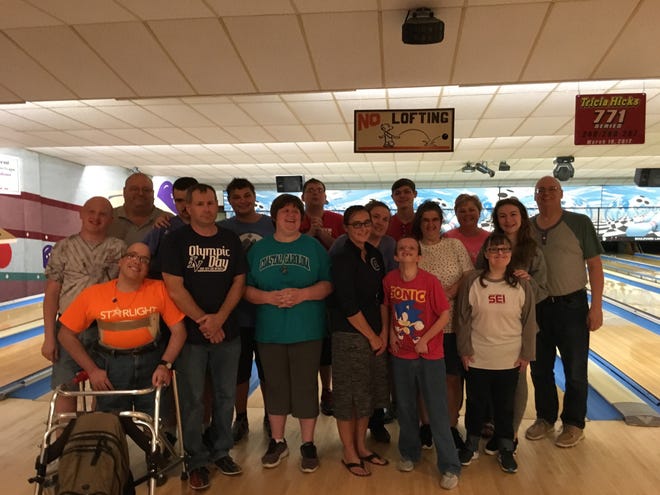 Starlight’s qualifying Special Olympics’ Strike Force Unified bowlers will compete in the 2018 State Special Olympic Bowling finals at 9 a.m. Oct. 28 at the AMF Bowling Co. Sawmill Lanes Bowling Alley, 4825 Sawmill Road, Columbus. Pictured, from left, back row, are William Gordon, Randy Gordon, William Chambers, Dave Thomas, Jacob Jones, Laura Nepsa, Justin Thomas, Kristina Chambers, Tonya Thomas, Gretchen Birch, Mark Clemence, coach. Absent from photo: Stacy Schrock and Michael Scranton; front, Christopher Gonter-Dray, Mike Elvin Jennifer Hostetler, Fannie Miller, Taylor Jones, Bonnie Auman. PHOTO PROVIDED