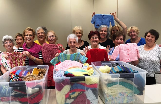 Temple Emanu-El Mitzvah Knitting Group members display some of their beautiful creations. These handmade knitted items are donated to needy families in Sarasota-Manatee as well as in Israel. The Mitzvah Knitting Group next meets Tuesday at 10 a.m. at Temple Emanu-El, 151 McIntosh Road in Sarasota. For more information, email susanhope22@comcast.net. [PROVIDED PHOTO]