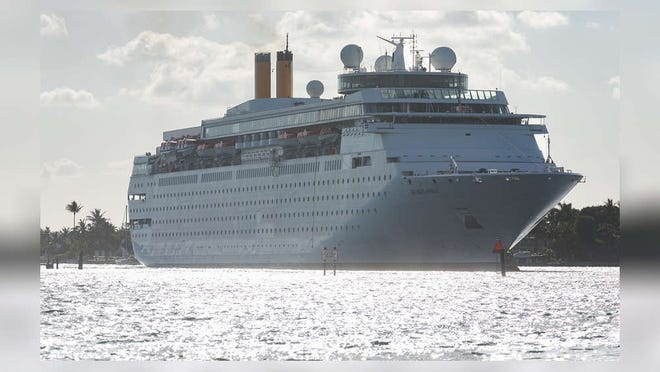 The Bahamas Paradise Cruise Line's 1,680-passenger Grand Classica, shown in April 2018 photo, was en route to Freeport in the Bahamas on Friday, Oct. 19, 2018, when an unidentified man died aboard. [Greg Lovett/The Palm Beach Post]
