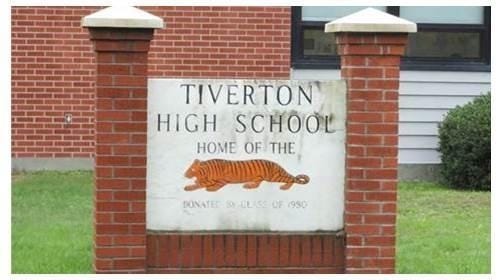 The sign at the entrance to Tiverton High School. [Herald News File Photo]