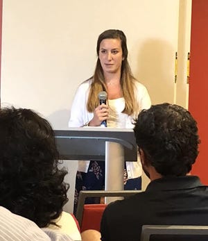 Whitney Corby speaks after being named the 2018 Patient of the Year at the Air Medical Transportation Conference held Oct. 21 in Phoenix. [PROVIDED]