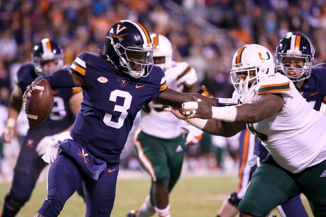 Gerald Willis, shown here against Virginia, and the Miami defense will have to stop runnig back AJ Dillon Friday at Boston College. (Photo by Ryan M. Kelly/Getty Images