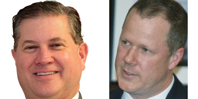 Republican Mathew J. Muratore, left, who has held the seat since 2015, is running against Democrat John T. Mahoney, Jr., right, for State Representative in the First Plymouth District.