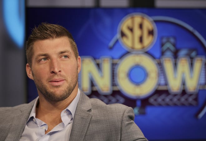 Former University of Florida quarterback Tim Tebow is back in Jacksonville to broadcast the SEC Nation pregame show. [The Associated Press/File]