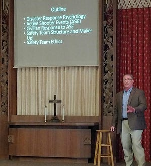 Potter County Sheriff's Office Sergeant Robert Huddleston lead a Civilian Response to Active Shooter Event training at First Christian Church Saturday afternoon to teach basic principles of what to do in an active shooter situation. [Lisa Carr]