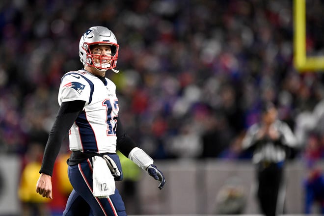 New England Patriots quarterback Tom Brady looks on as he exits the field before the Patriots were forced to punt during the second half of an NFL football game against the Buffalo Bills, Monday, Oct. 29, 2018, in Orchard Park, N.Y. (AP Photo/Adrian Kraus)
