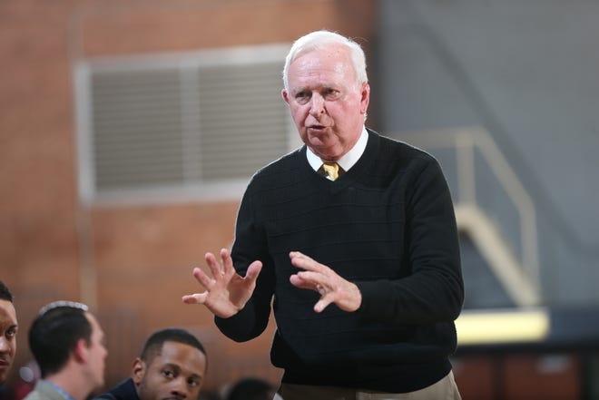 Eldon Miller is entering his 11th season as a volunteer assistant for the UNC Pembroke men's basketball team, which is led by his son Ben. [UNCP Athletics]