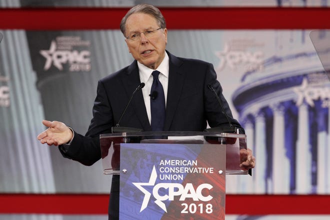 National Rifle Association Executive Vice President and CEO Wayne LaPierre speaks at the Conservative Political Action Conference (CPAC), at National Harbor, Md., last February. The 2018 election marks the first time that groups supporting gun control measures could spend more on a campaign than the National Rifle Association. [AP PHOTO/JACQUELYN MARTIN, FILE]