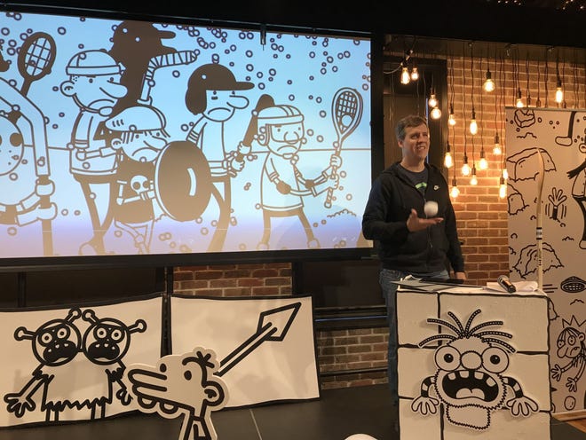 Jeff Kinney practices for his book tour called "Wimpy Kid Live: The Meltdown Show." [Photo Courtesy Hallie Patterson]