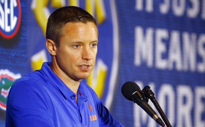Florida coach Mike White speaks during the Southeastern Conference basketball media day on Oct. 17 in Birmingham, Ala. White already considers Andrew Nembhard one of the best passers in college basketball, extremely high praise for a freshman. [AP Photo/Butch Dill, File]