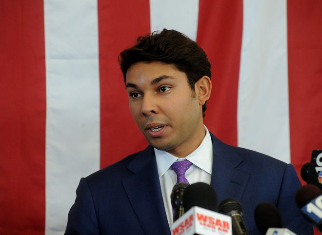 Mayor Jasiel Corriea tells his side of the story about SnoOwl and his indictment during a presentation made at Fall River Government Center on Oct. 16. [Herald News File Photo| Dave Souza]