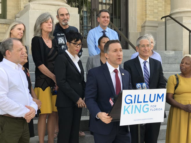 Palm Beach County State Attorney Dave Aronberg stands outside the historic West Palm Beach courthouse Nov. 1, 2018 and announces he is endorsing Tallahassee Mayor Andrew Gillum for governor. [ALEXANDRA SELTZER/palmbeachpost.com]