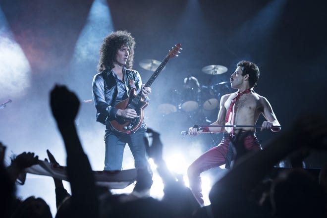 Gwilym Lee stars as Brian May and Rami Malek as Freddie Mercury in “Bohemian Rhapsody.” (Special Photo: Alex Bailey/20th Century Fox)