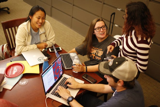 The University of Georgia debate team meets in preparation for their trip to Gonzaga in Athens, Ga., Tuesday, Oct. 23, 2018. [Photo/Joshua L. Jones, Athens Banner-Herald]