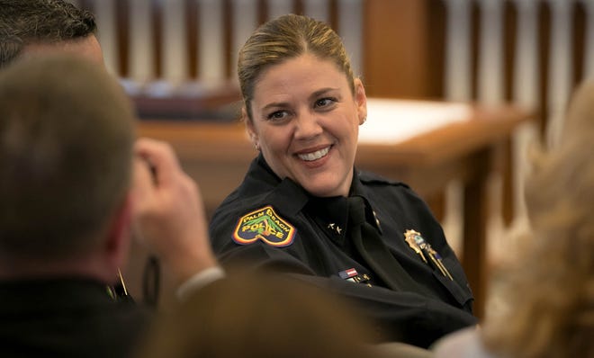 Former Deputy Chief Ann-Marie Taylor has her photo taken before a promotion ceremony on Oct. 20, 2017. She has been named the chief of campus safety and security for Palm Beach Atlantic University.

[Allen Eyestone/palmbeachdailynews.com]