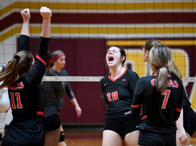 New Smyrna Beach ousted Sunlake in straight sets on Tuesday night. They will face either Crestview or Ocala Vanguard in Saturday's Class 7A semifinal. [SCOTT WHEELER/THE LEDGER]