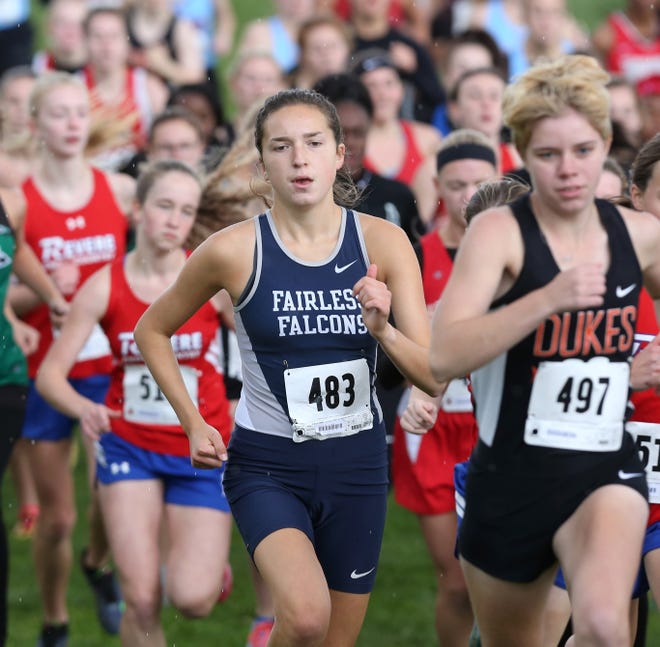 Fairless' Ella Pumneo took third in the girls D2 district cross county meet at GlenOak on Saturday, Oct. 20, 2018. She was the top Stark County finisher. (CantonRep.com / Scott Heckel)
