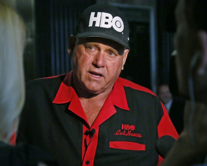 Dennis Hof, owner of the Moonlite BunnyRanch, a legal brothel near Carson City, Nev., is pictured during an interview in Oklahoma City in June 2016. Hof, who died last month after fashioning himself as a Donald Trump-style Republican candidate defeated Democratic educator Lesia Romanov in the race for Nevada's 36th Assembly District on Tuesday. (AP Photo/Sue Ogrocki, File)