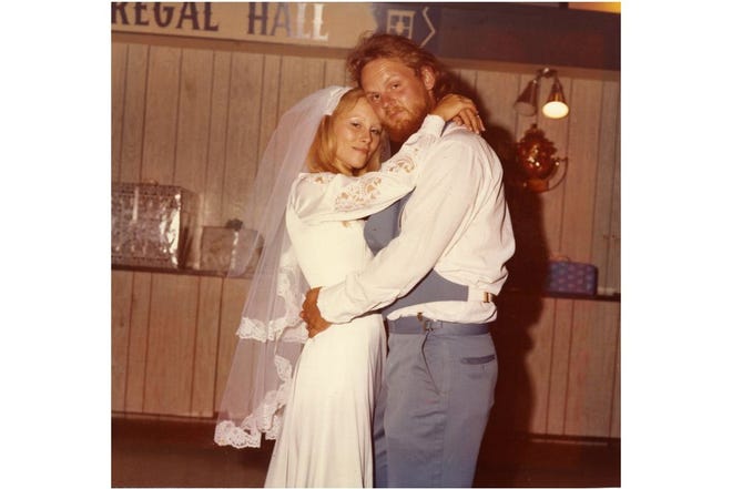 Linda and Jack Matthews on their wedding day in 1978. The reception hall on Second Street, then known as Regal Hall, and once a movie theater, is slated to be torn down soon. (Courtesy photo)