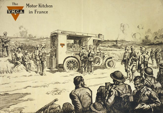 An illustration of a YMCA mobile canteen service during World War I. New Bedford teacher Elizabeth Russell volunteered to work for the canteen service and died while she was overseas. [ LIBRARY OF CONGRESS PHOTO ]