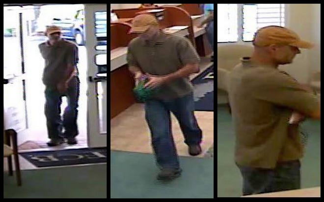 The Ormond Beach Police Department posted these photos to its Facebook page of the man sought for robbing the Florida Community Bank on Granada Boulevard. [Ormond Beach Police photo]