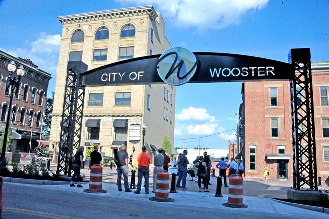 The "W" caps the entranceway into the northeast quadrant of Wooster's Public Square, which was dedicated earlier this year.