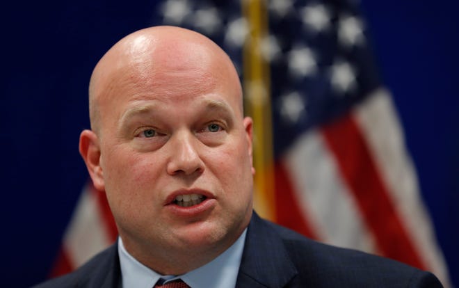 Acting Attorney General Matthew Whitaker speaks to state and local law enforcement officials at the U.S. Attorney's Office for the Southern District of Iowa on Wednesday in Des Moines, Iowa. [Charlie Neibergall/The Associated Press]