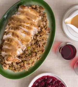 You can cook turkey, stuffing and gravy in a multicooker if you layer the ingredients correctly before cooking under pressure. This dish is from Ivy Manning's "Instant Pot Miracle 6 Ingredients or Less: 100 No-Fuss Recipes for Easy Meals Every Day." [Contributed by Morgan Ione Yeager]