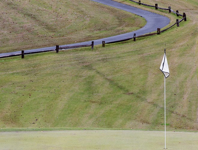 A flag stands on a green at the Sapona Ridge Country Club golf course. A new ownership group has purchased the club with plans to reopen it. [Donnie Roberts/The Dispatch]