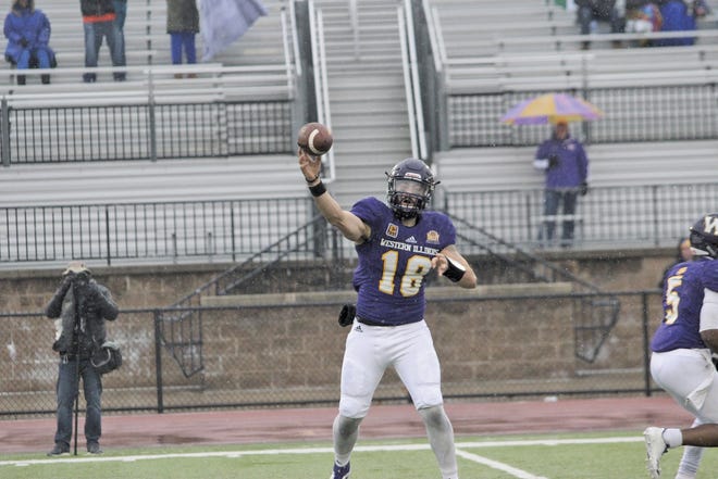 Western Illinois quarterback Sean McGuire fires a pass during Saturday's game against Indiana State at Hanson Field in Macomb, Illinois. Indiana State won, 15-13. [Scott Holland/McDoungh Voice]