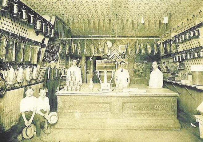 An interior view of the Garrow meat market.