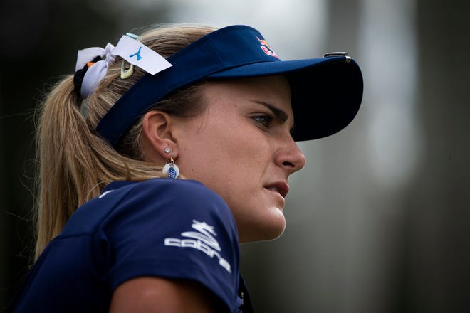 Lexi Thompson watches her ball during the final day of the CME Group Tour Championship golf tournament, the final event of the LPGA Tour, on Sunday, Nov. 18, 2018, at Tiburón Golf Club in Naples, Fla. (Alex Driehaus/Naples Daily News via AP)