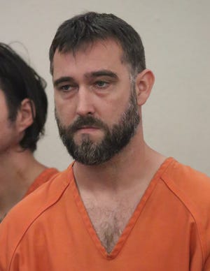 Bomb maker Jared Coburn during first appearance, Wednesday November 14, 2018 at the branch jail. [News-Journal/David Tucker]