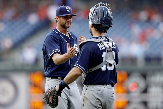 Reliever Colten Brewer, left, appeared in 11 games last season with the Padres and had 10 strikeouts in 9 2/3 innings and a 5.59 ERA.