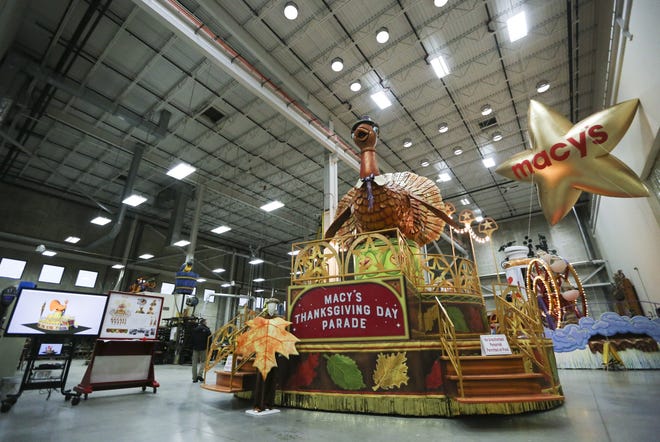 Tom Turkey float, a newly revised famous float for Macy's Thanksgiving Day Parade, is seen during an open day event at the Macy's Parade Studio in Moonachie, N.J. [Tribune News]
