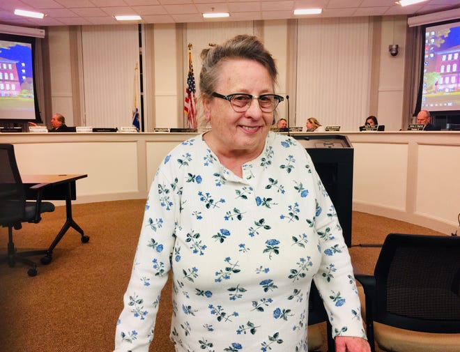 A lifelong Barnstable resident whose West Main Street home faces rezoning, Susan Sweet told Barnstable Town Council she will never sell her family home. "It will never be developed in my lifetime. It's open space. I will be writing Planning Board." [BP PHOTO BY BRONWEN HOWELLS WALSH]