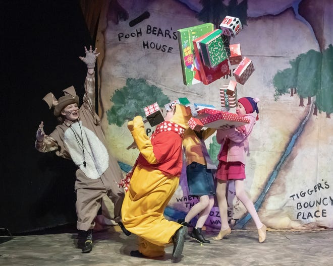 "A Winnie the Pooh Christmas Tail," playing at Shawnee Playhouse through Dec. 22, features Tessa Eileen Scheer as Rabbit, Dylan Hall as Winnie the Pooh, Grace Coyne as Kristin Robin and Isabelle Hilsky as Piglet. [PHOTO PROVIDED]