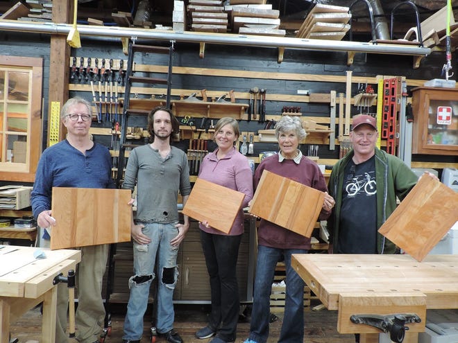 Students complete project

Woodworkers Jeff Wood-Yesline, Christine Zellers, Lina MacDonald and Scott Canady display their pecan and cherry cutting boards made under the direction of instructor Jonathan Burger. [CONTRIBUTED PHOTO]