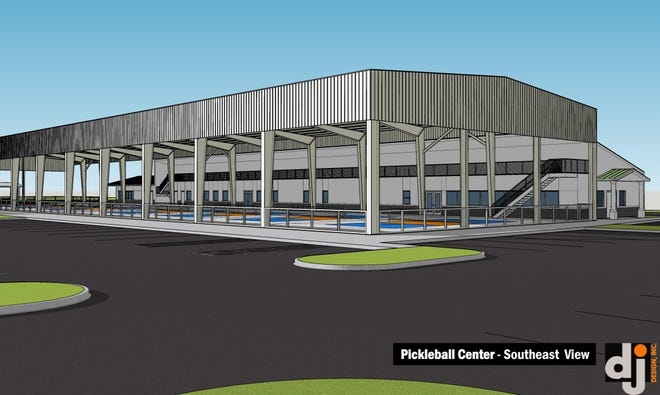 A rendering of the proposed pickleball complex, which would include 24 courts, a café,a clubhouse, and

senior activity center in Hollyland Park. For more information, a history of the project and additonal drawings, visit pickleballdaytona.com.